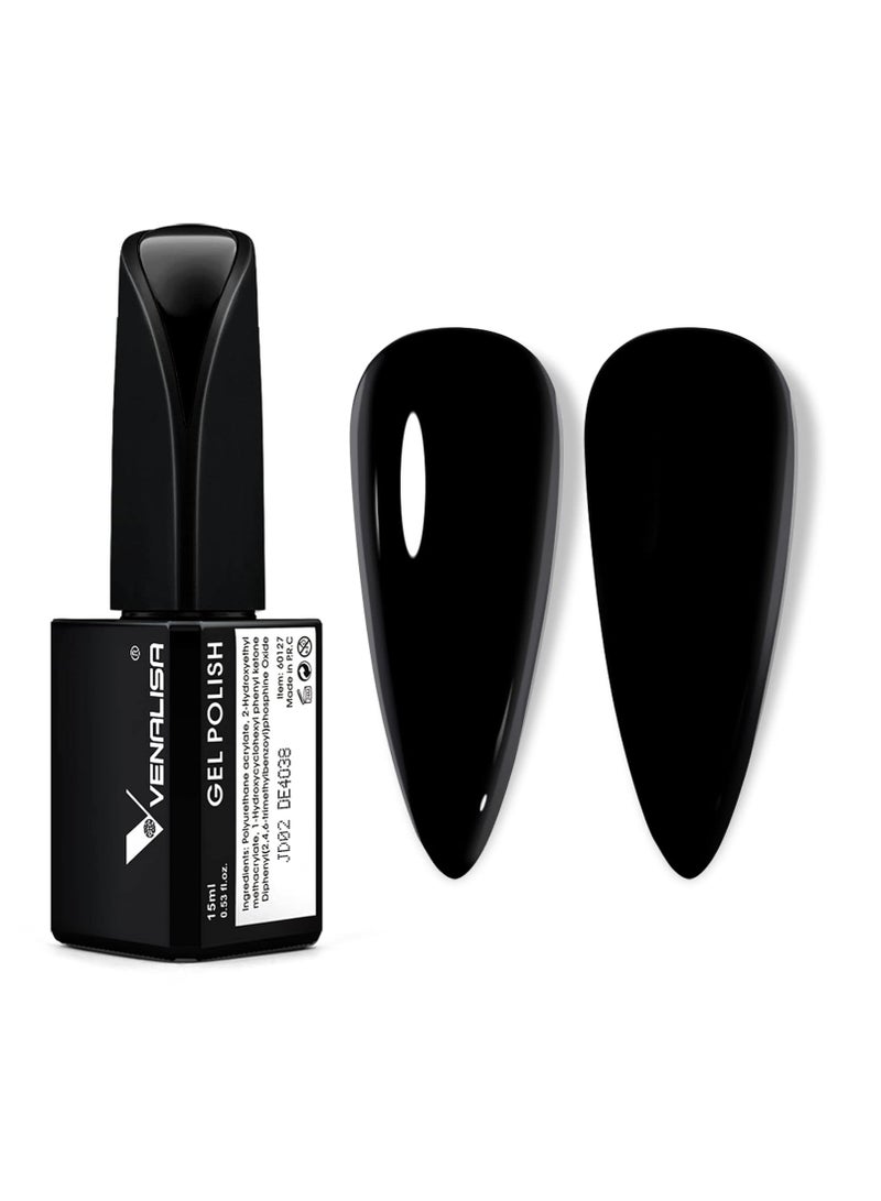 VENALISA 15ml Gel Nail Polish, Black Color Soak Off UV LED Nail Gel Polish Nail Art Starter Manicure Salon DIY at Home, 0.53 OZ