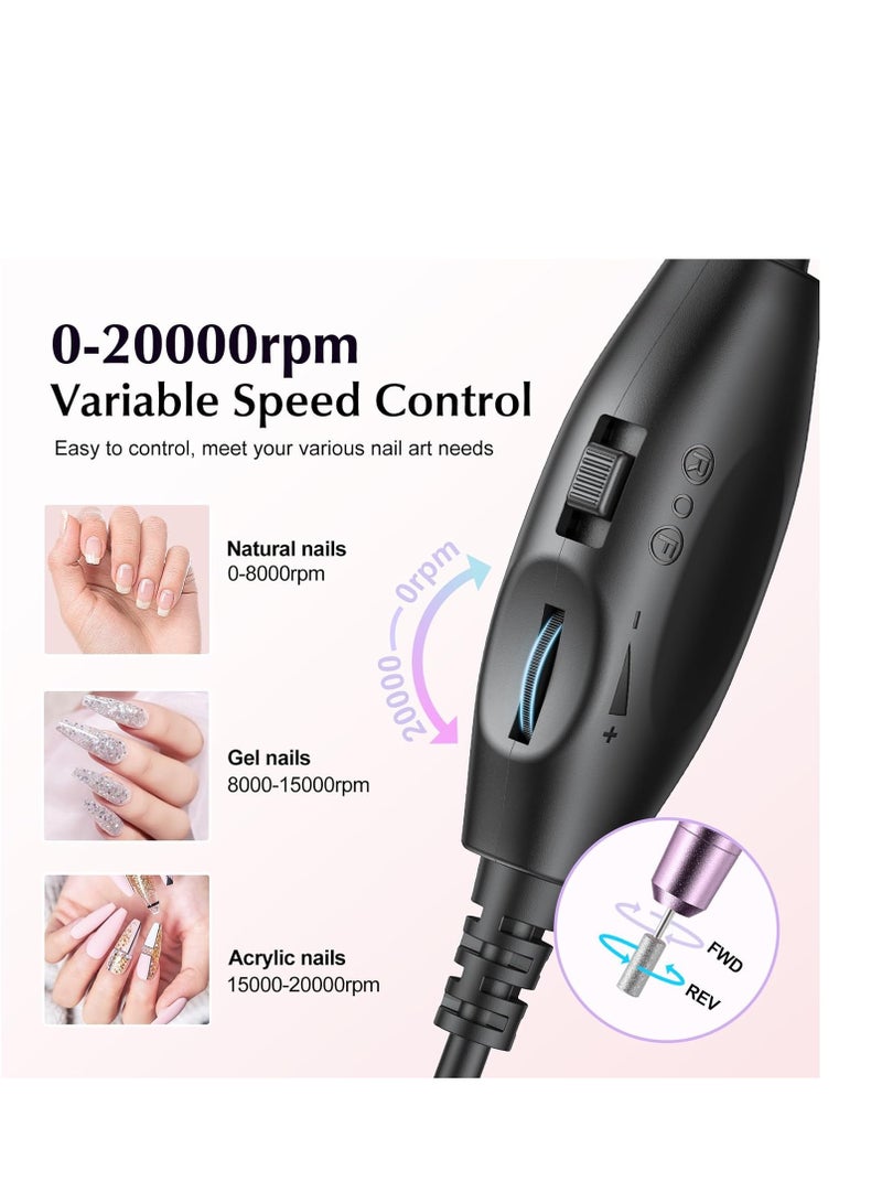 COSLUS Electric Nail Drill File Professional: for Acrylic Gel Dip Powder Nails Portable Nail Drill Machine Kit Manicure Pedicure Tools Polishing Set with Nail Drill Bits Sanding Bands