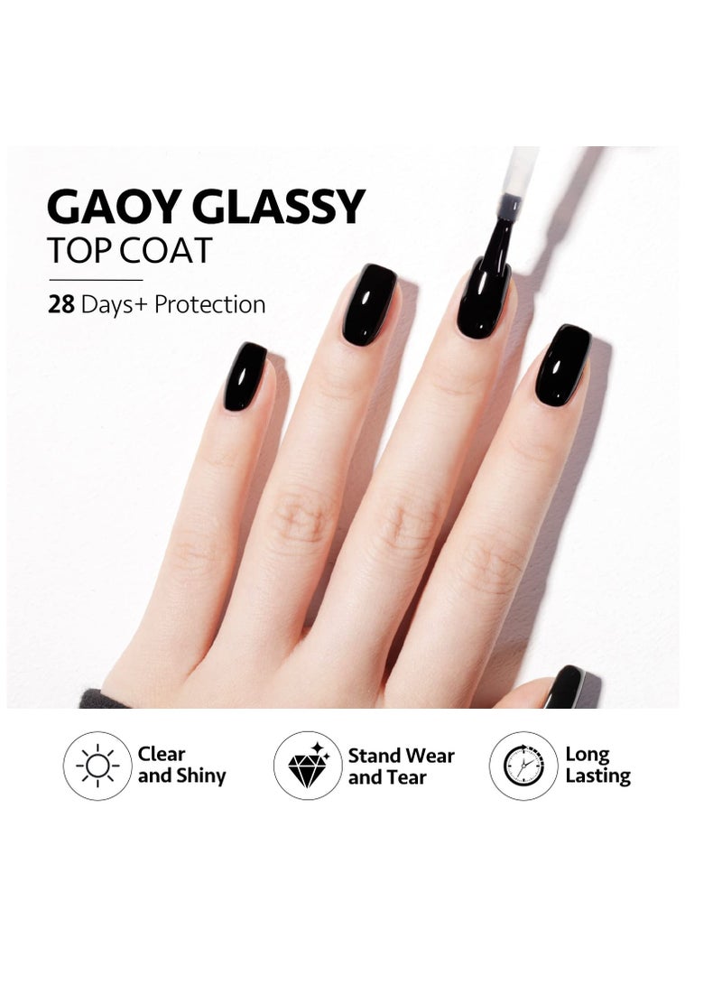 GAOY 16ml 2 Pcs Glassy Gel Top Coat and Base Coat Set,No Wipe Foundation Combination for UV Light Cure Nail Polish