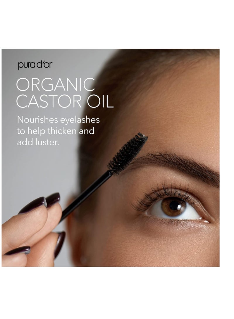 PURA D'OR Organic Castor Oil with 2 Bonus Brushes - 100% Pure Cold Pressed Hexane Free Serum for Lashes, Brows & Skin