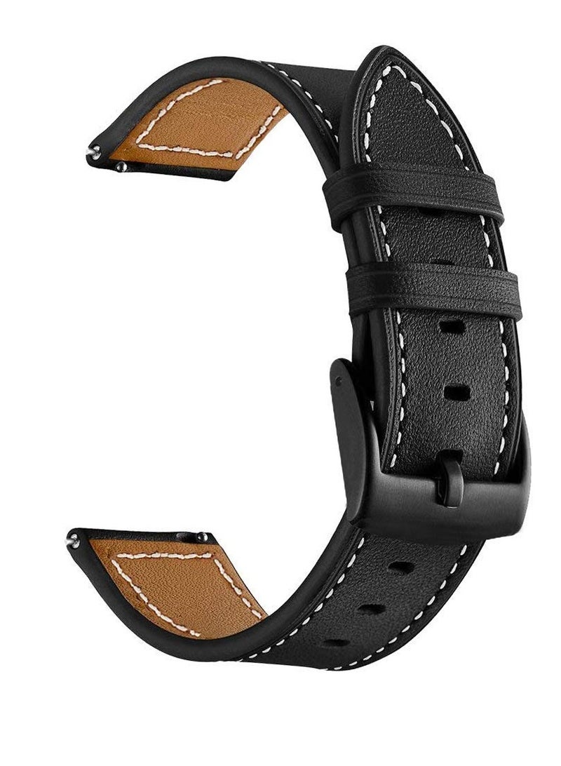 Compatible with Galaxy Watch 45mm/46mm Bands, 2 Pack Genuine Leather 22mm Watch Strap with Black Buckle, Compatible for Gear S3 Frontier Classic Smartwatch Brown+Black