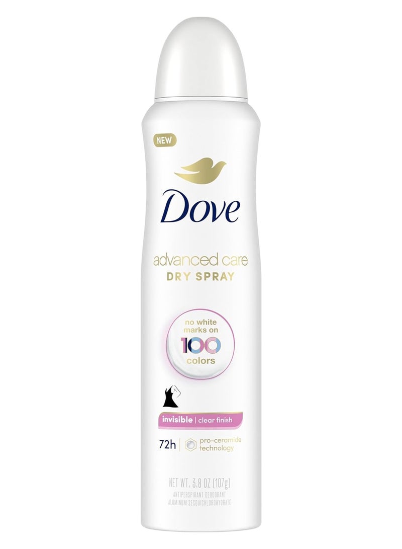 Dove Advanced Care Antiperspirant Deodorant Spray Clear Finish Invisible antiperspirant deodorant tested on 100 colors 72-hour odor and sweat protection with Pro-Ceramide technology 3.8 oz