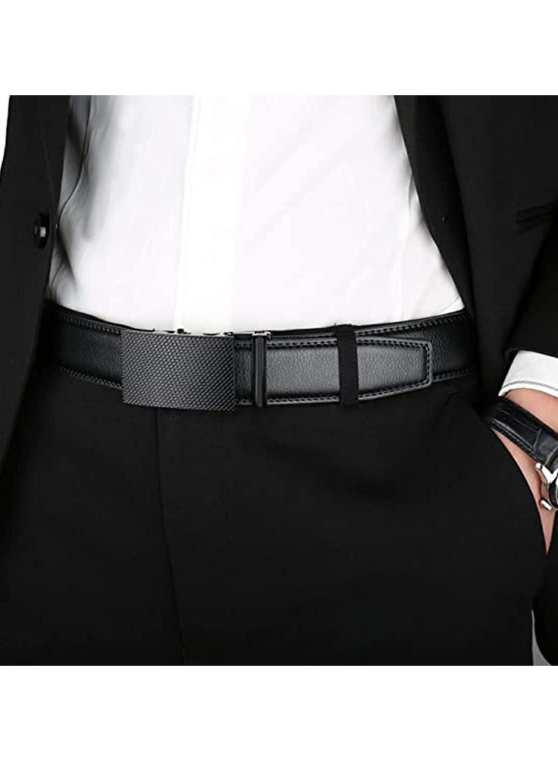 Men's Leather Ratchet Dress Belts with Automatic Buckle Belt Fashion Soft Comfortable and Durable Quality Adjustable Trim to Fit Black