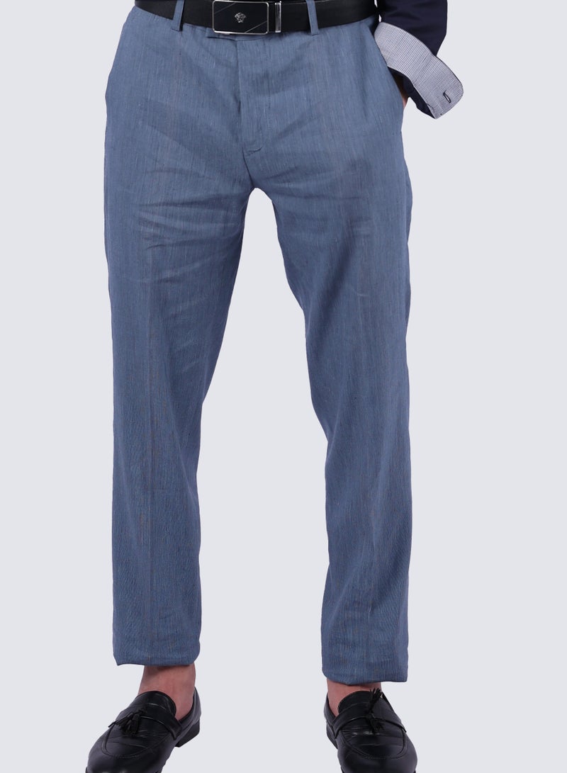 Men's Casual Formal Stretch Flat Front Pants in County Blue