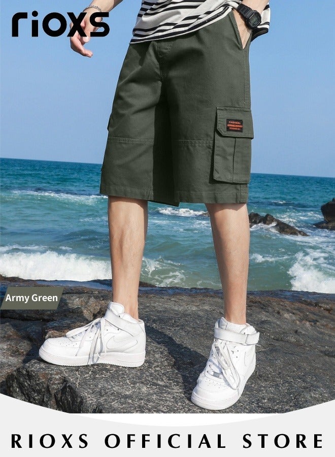 Men's Cargo Shorts, Outdoor Quick-Drying Sports Shorts, Casual Loose Cargo Short Pants, Stretch Shorts With Multiple Pockets, Relaxed Fit Cotton Blend Work Shorts, Lightweight Stretch Running Shorts
