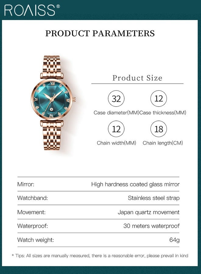 Women's Stainless Steel Strap Quartz Watch, Analog Display Round Dial with Calendar Display, Luminous Waterproof Premium Wristwatch as Gift for Ladies