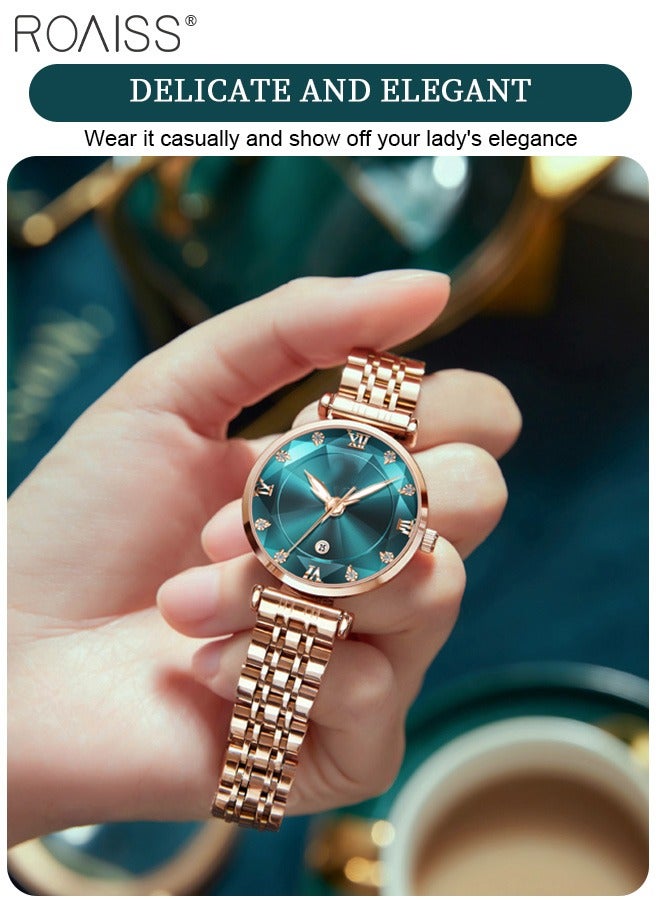 Women's Stainless Steel Strap Quartz Watch, Analog Display Round Dial with Calendar Display, Luminous Waterproof Premium Wristwatch as Gift for Ladies