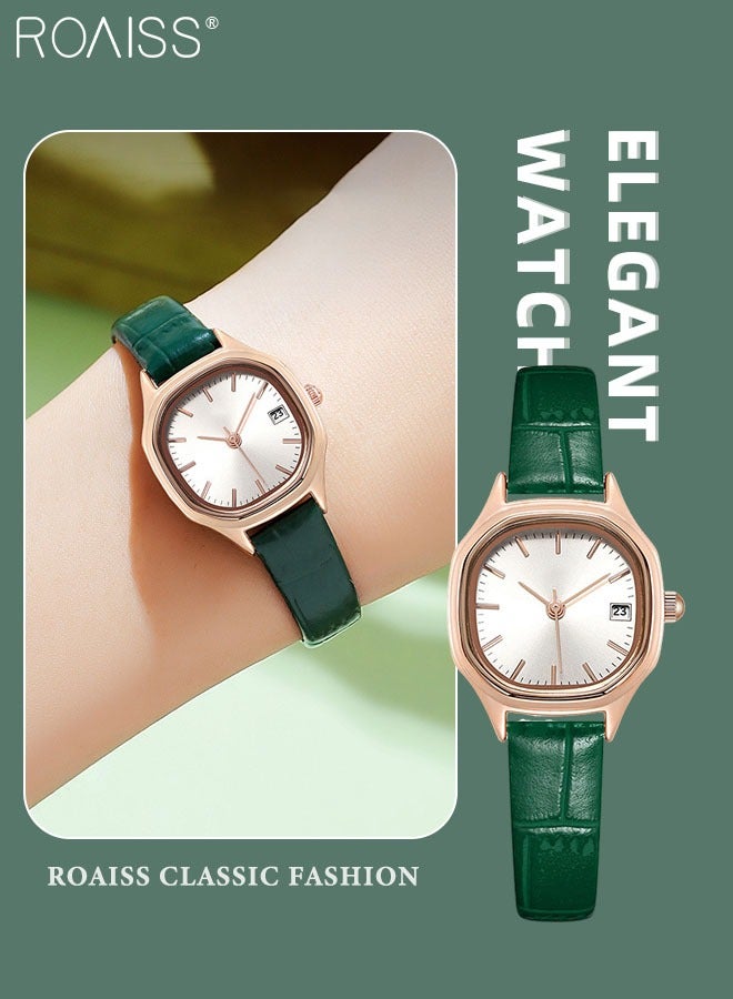 Women's Leather Strap Quartz Watch Analog Display Square White Dial with Gold Bezel Waterproof Elegant Wristwatch as Gift for Ladies