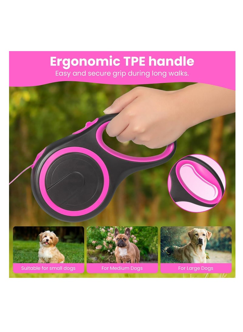 Quick Release Lead Automatic Retractable Pet Dog Leash - Lock Polyester Tape Dog Chain - 360° Tangle-Free, Anti-Slip Dog Rope, Pet Accessories (Pink)