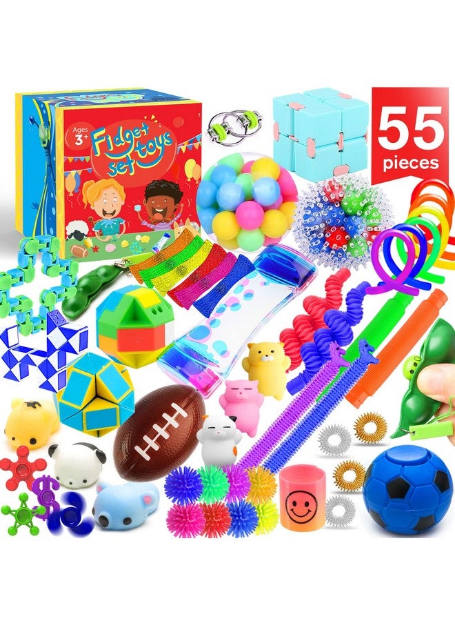 Sensory Toys Set 55 Pack Stress Relief Fidget Hand Toys For Adults And Kids Sensory Fidget And Squeeze Widget For Relaxing Therapy Perfect For Adhd Add Anxiety Autism