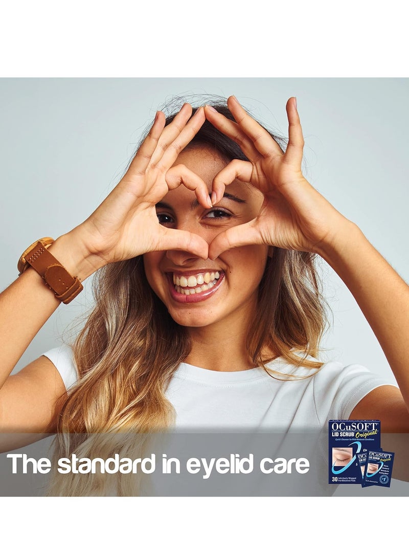 OCuSOFT Lid Scrub Original Eyelid Cleanser - Pre-Moistened Eyelid Wipes for Mild to Moderate Conditions - Eyelid Cleanser to Clean, Comfort & Soothe Irritated Eyelids - 30 Count