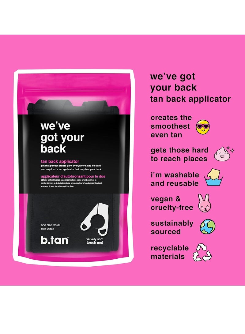 b.tan Back Self Tan Applicator | We've Got Your Back - Self Tanning Back Applicator with Handles, Streak-Free, Even Application, Velvety Soft, Reusable & Washable Sunless Tan
