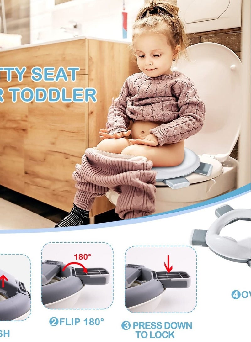 2-in-1 Portable Travel Potty, Foldable Toddler Travel Potty with Storage, Convenient Emergency Toilet for Car and Outdoor Use (Grey)