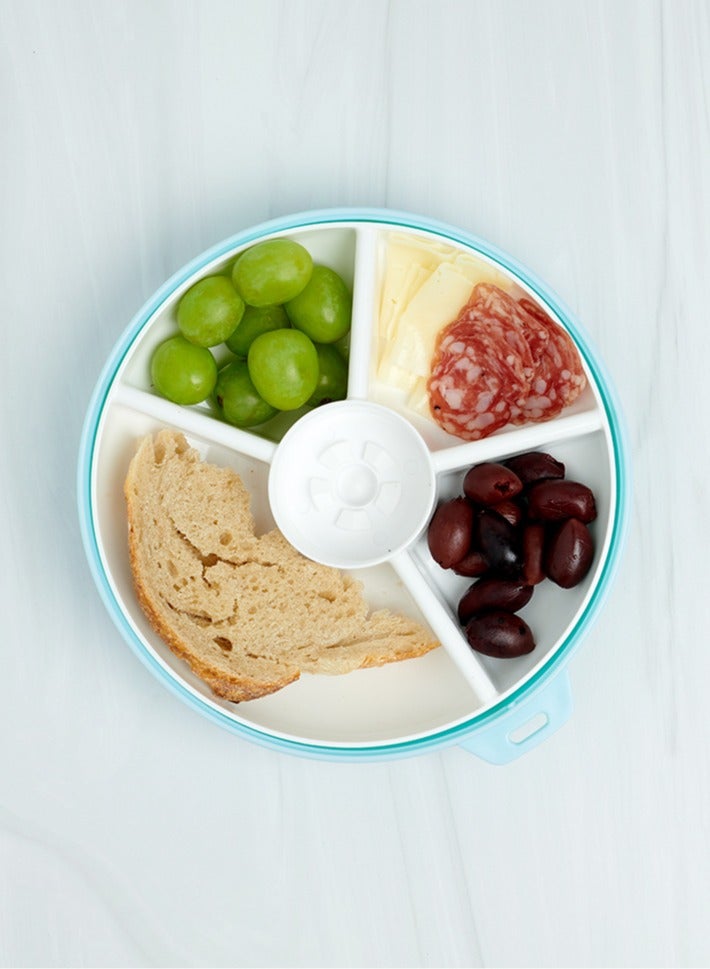Gobe Large Snack Spinner Bundle with Hand Strap and Sticker Sheet - Reusable Container 4 Compartt Dispenser & Sliding Door | BPA PVC Free Dishwasher Safe No Spill, Leakproof