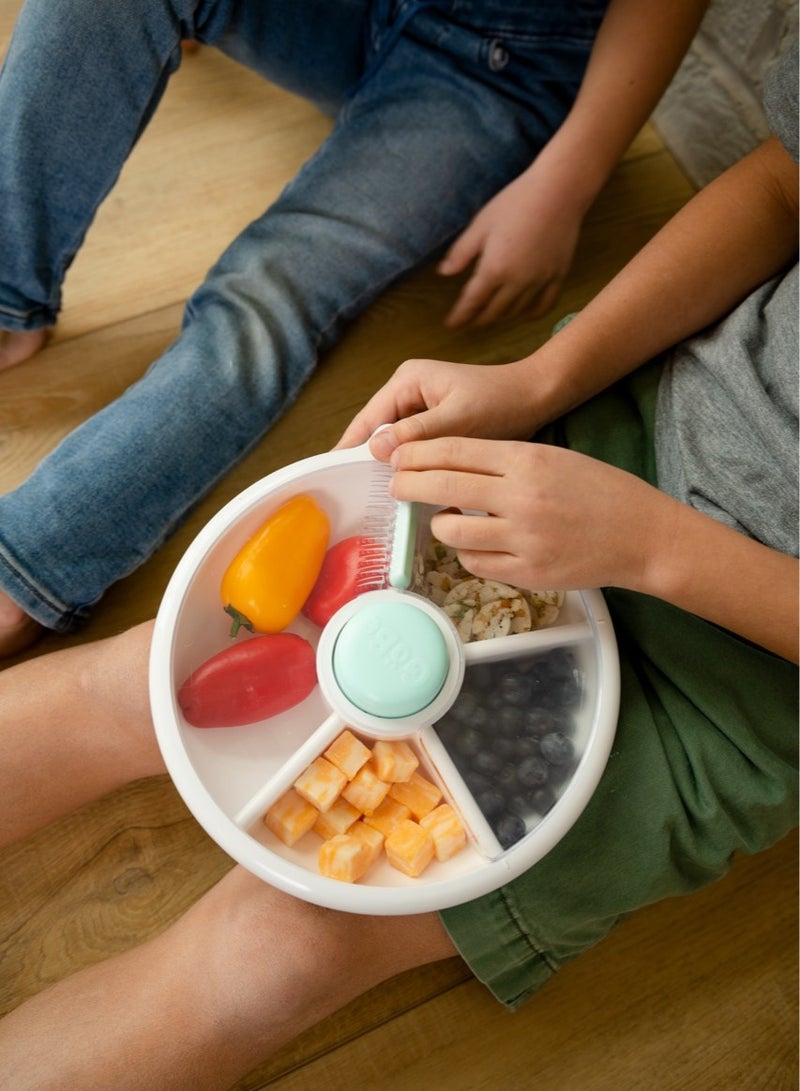 Gobe Large Snack Spinner Bundle with Hand Strap and Sticker Sheet - Reusable Container 4 Compartt Dispenser & Sliding Door | BPA PVC Free Dishwasher Safe No Spill, Leakproof