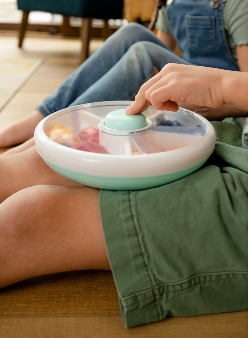 Gobe Large Snack Spinner Bundle with Hand Strap and Sticker Sheet - Reusable Container 4 Compartt Dispenser & Sliding Door | BPA PVC Free Dishwasher Safe No Spill, Leakproof