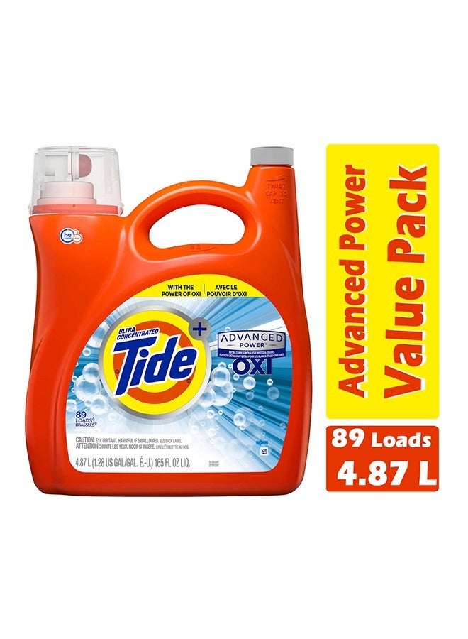 Oxi + Advanced Power Ultra Concentrate, High Efficiency Turbo Clean, Liquid Laundry Detergent 165 Fl.Oz / 4.87 L - 89 Loads, Extra Stain Removal for Whites & Color