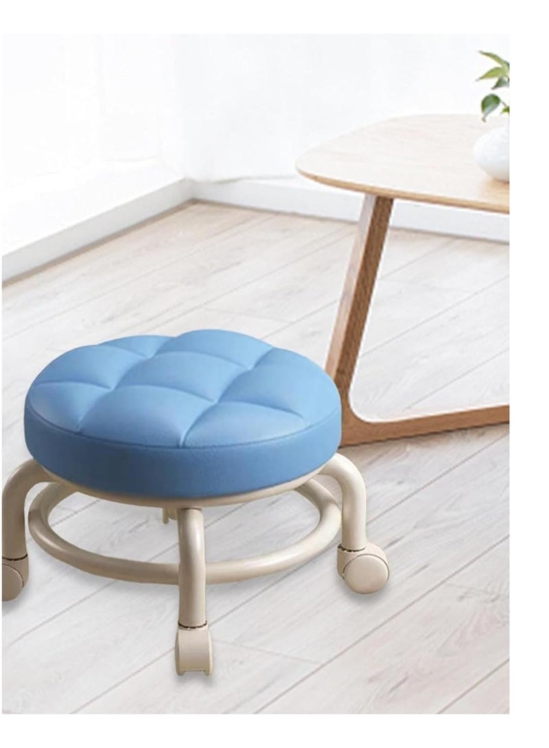 Household Rolling Stool Round Pulley Low Stool Household Pu Leather Rolling Stool 360° Universal Wheel Movable Soft Stool Small Changing Shoe Stool