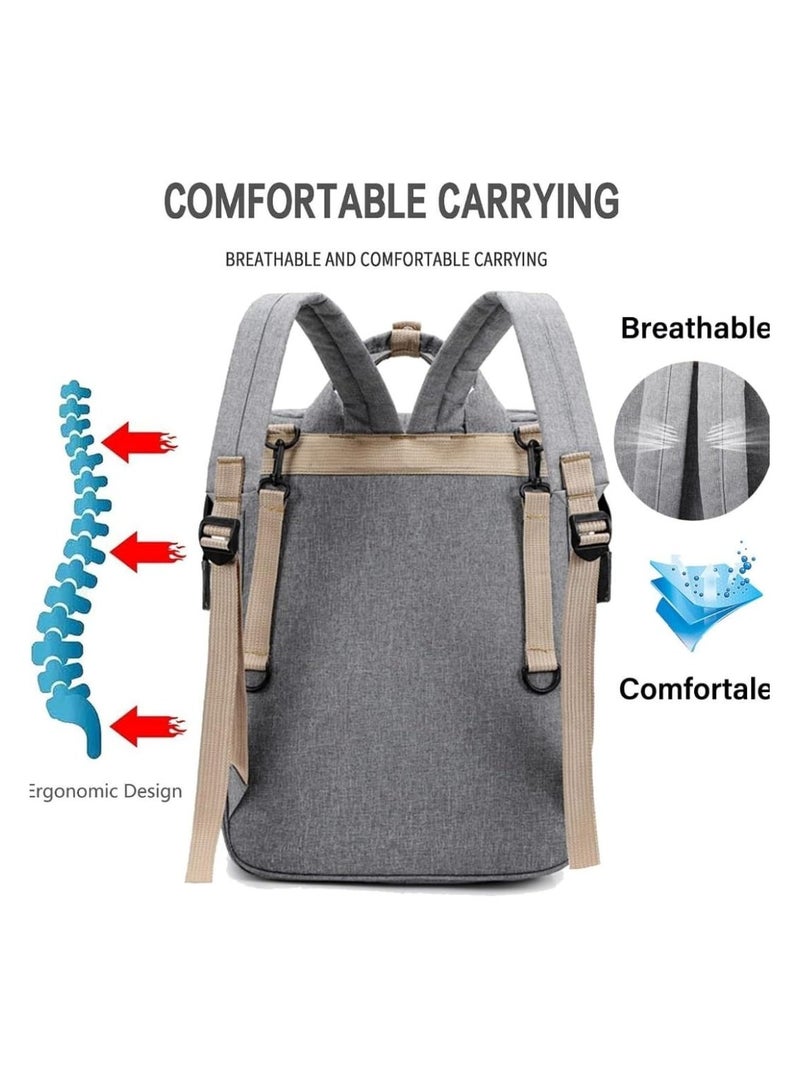3 in 1 Diaper Bag Backpack, Travel Multi-Functional Diaper Backpack Changing Baby Bag for Boys Girls Support Waterproof & Foldable Large Capacity with USB Charging Port, Large Capacity Mummy Bag Grey