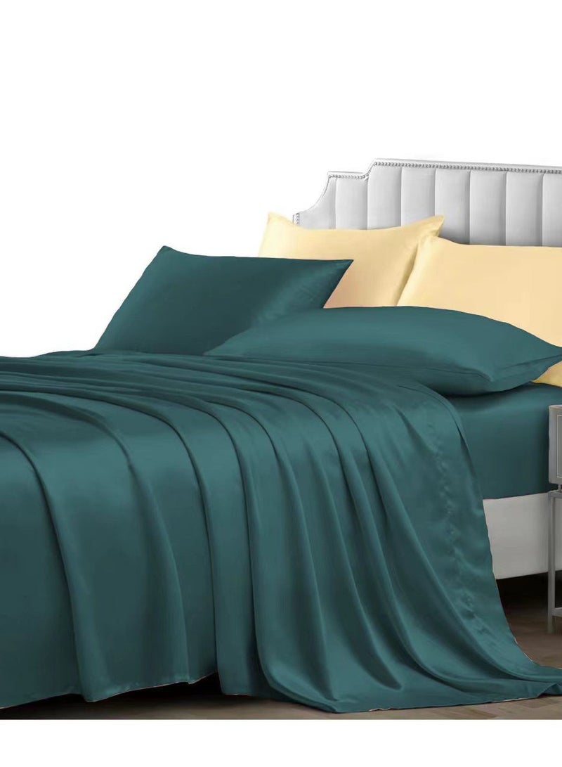 6 Pcs Satin Sheets King Size Bed Set Satin Sheet Set, Blackish Green Bed Sheets Luxury Silky Satin