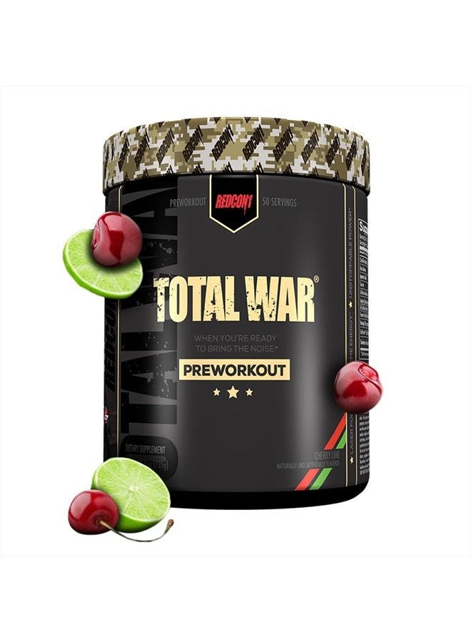 Total War Pre Workout Powder, Cherry Lime - Beta Alanine + Citrulline Malate Vegan & Keto Friendly Preworkout for Men & Women with 320mg of Caffeine (50 Servings)