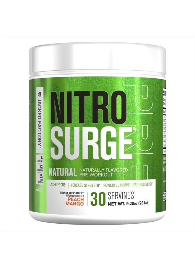 Nitrosurge Naturally Flavored Pre Workout Supplement - Endless Energy & Strength Gains - Nitric Oxide Booster & Powerful Preworkout Energy Powder - 30 Servings, Peach Mango