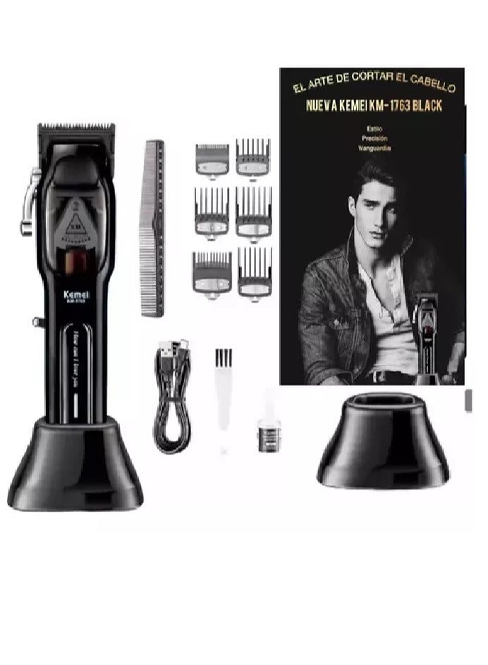 Cordless Electric Barber Mens Hair Clipper, Rechargeable Hair Trimmers for Salon KM-1763 Black