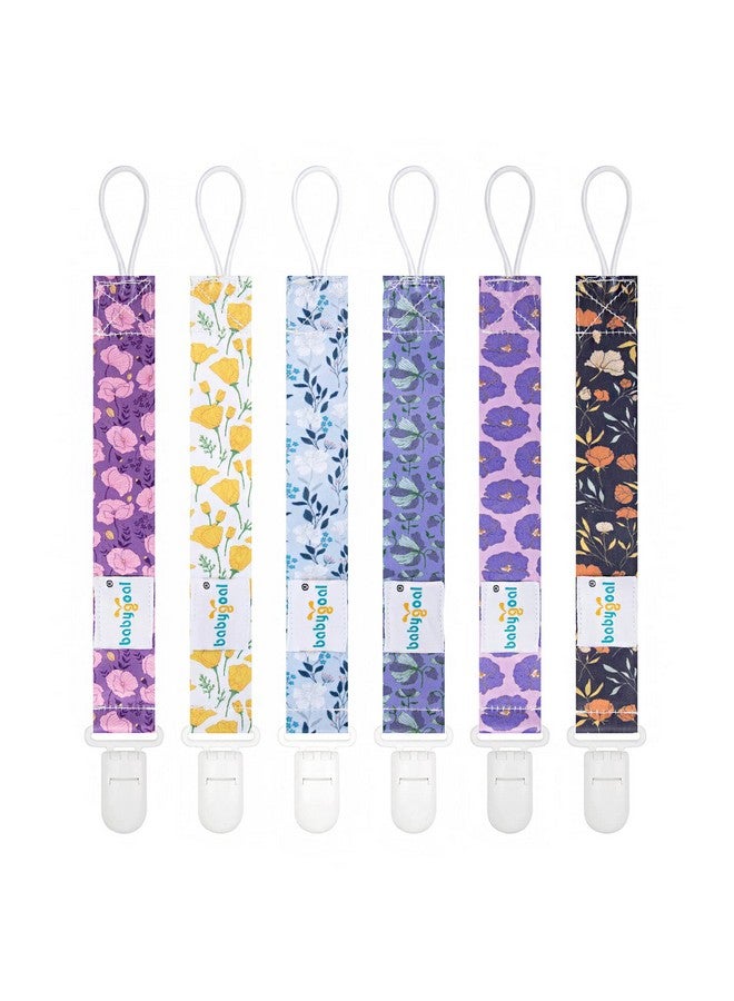 Floral Pacifier Clips 6 Pack Binky Paci Holder And Leash For Boys And Girls Fits For Most Pacifier Binkie Styles & Baby Teethers & Toys And Gift 6Pb21