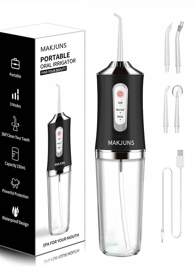Water-Flosser-Cordless-Teeth-Cleaner MAKJUNS Water Dental Flosser with 3 Modes 4 Jets Rechargeable IPX7 Waterproof Dental Oral Irrigator for Travel Home Braces(Luxury Black)