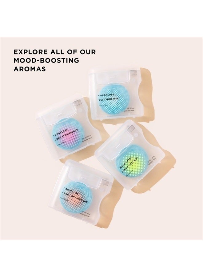 Woven Dental Floss, Dentist-Designed Oral Care, Waxed, Vegan, Kid-Friendly, with Coconut Oil, 4-Pack of Mint, Coconut, Orange, Strawberry (33 yd Each)