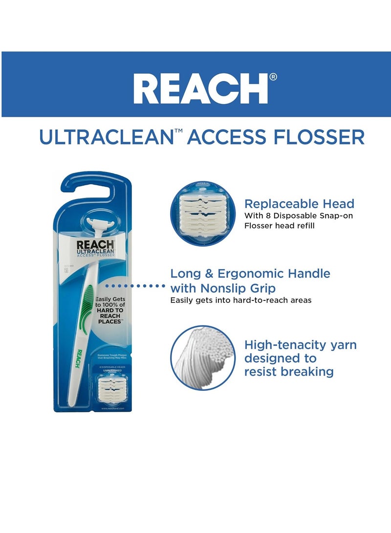 Reach Listerine Ultraclean Access Flosser Refill Heads | Dental Flossers | Refillable Flosser | Effective Plaque Removal | Mint Flavored | 28 ct, 1 Pack, Package May Vary