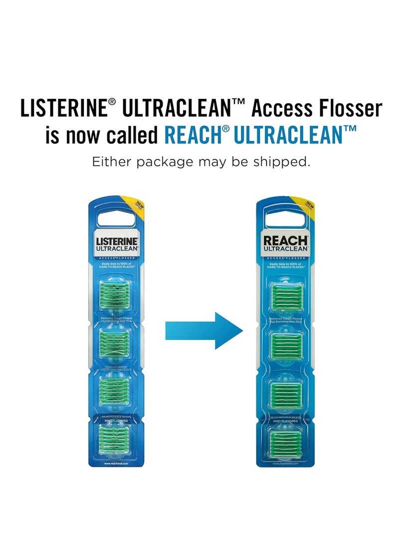 Reach Listerine Ultraclean Access Flosser Refill Heads | Dental Flossers | Refillable Flosser | Effective Plaque Removal | Mint Flavored | 28 ct, 1 Pack, Package May Vary