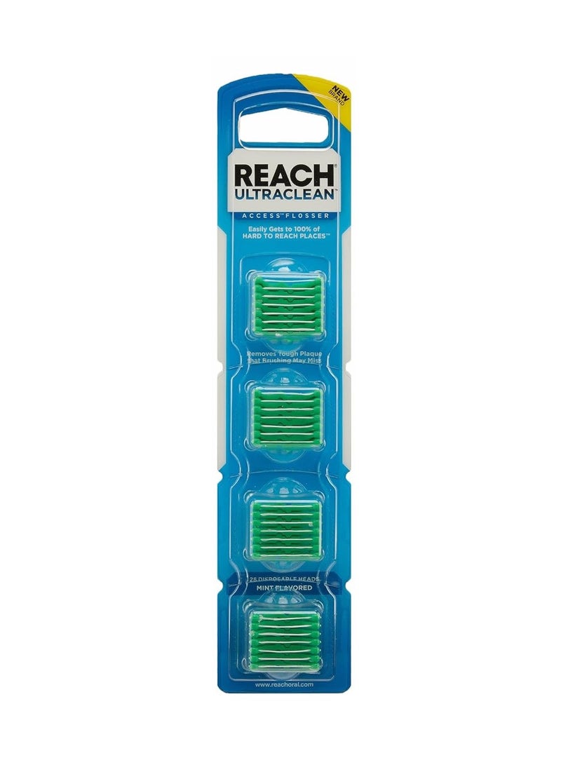 Reach Listerine Ultraclean Access Flosser Refill Heads | Dental Flossers | Refillable Flosser | Effective Plaque Removal | Mint Flavored | 28 ct, 1 Pack, Package May Vary