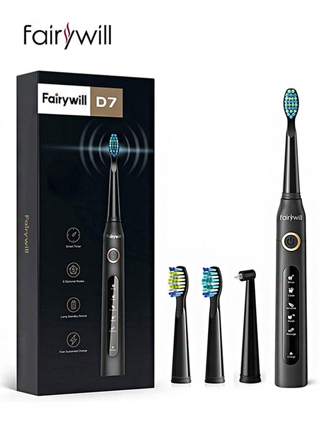 Fairywill Electric Toothbrush for Adults , 5 Modes Powerful Cleaning Whitening 40,000 VPM Sonic Toothbrush , Rechargeable 4 Hours for 30 Days Usage , 2 Minutes Timer Waterproof IPX7 Black