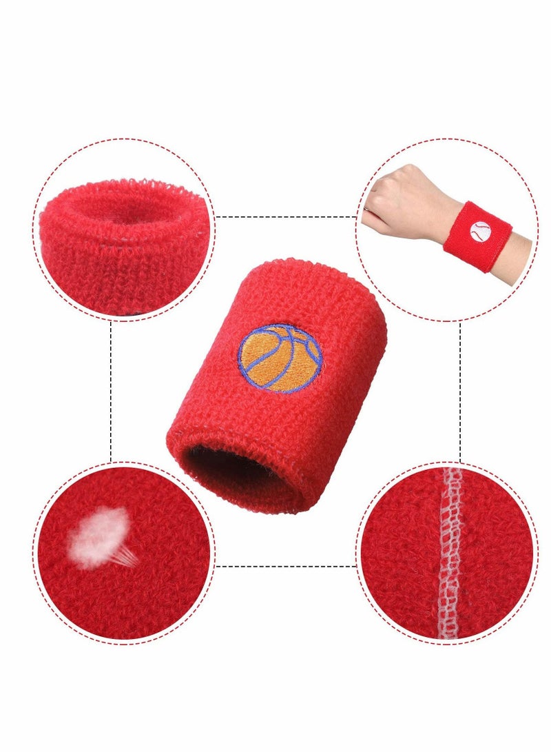 Sports Wristbands for Kids, Colorful Wrist Sweatbands Cotton Terry Cloth with 6 Basketball Design School Students Teacher Party Birthday Favors (6 Colors 12 Pcs)