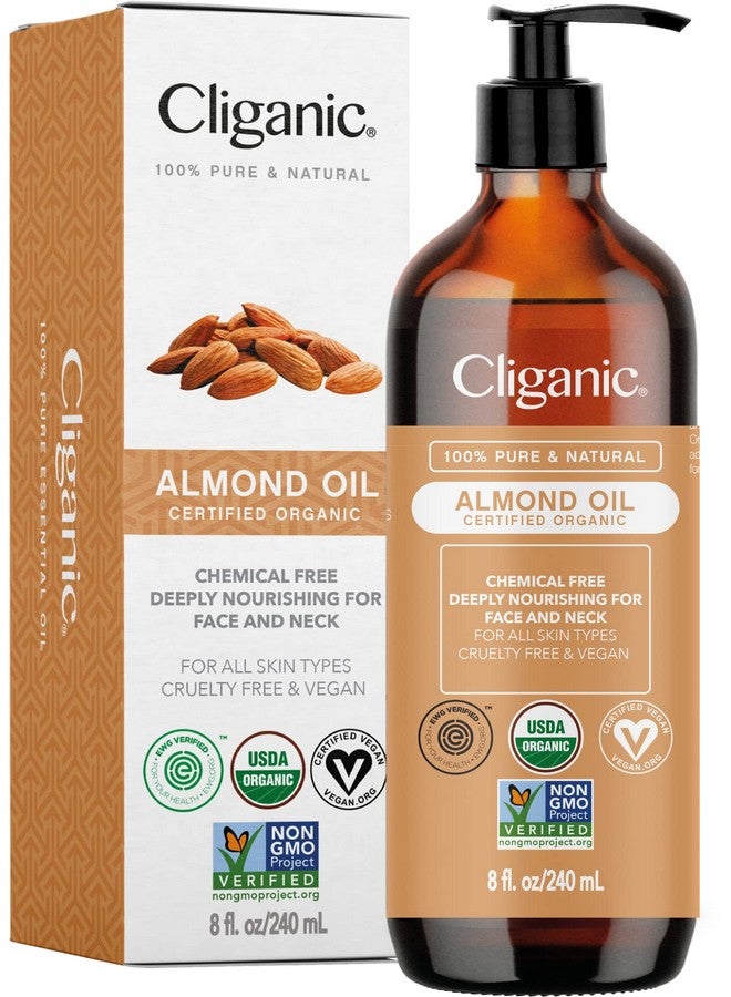 Organic Sweet Almond Oil 100% Pure (8Oz) For Skin & Hair Nourishing Carrier Oil For Face & Body