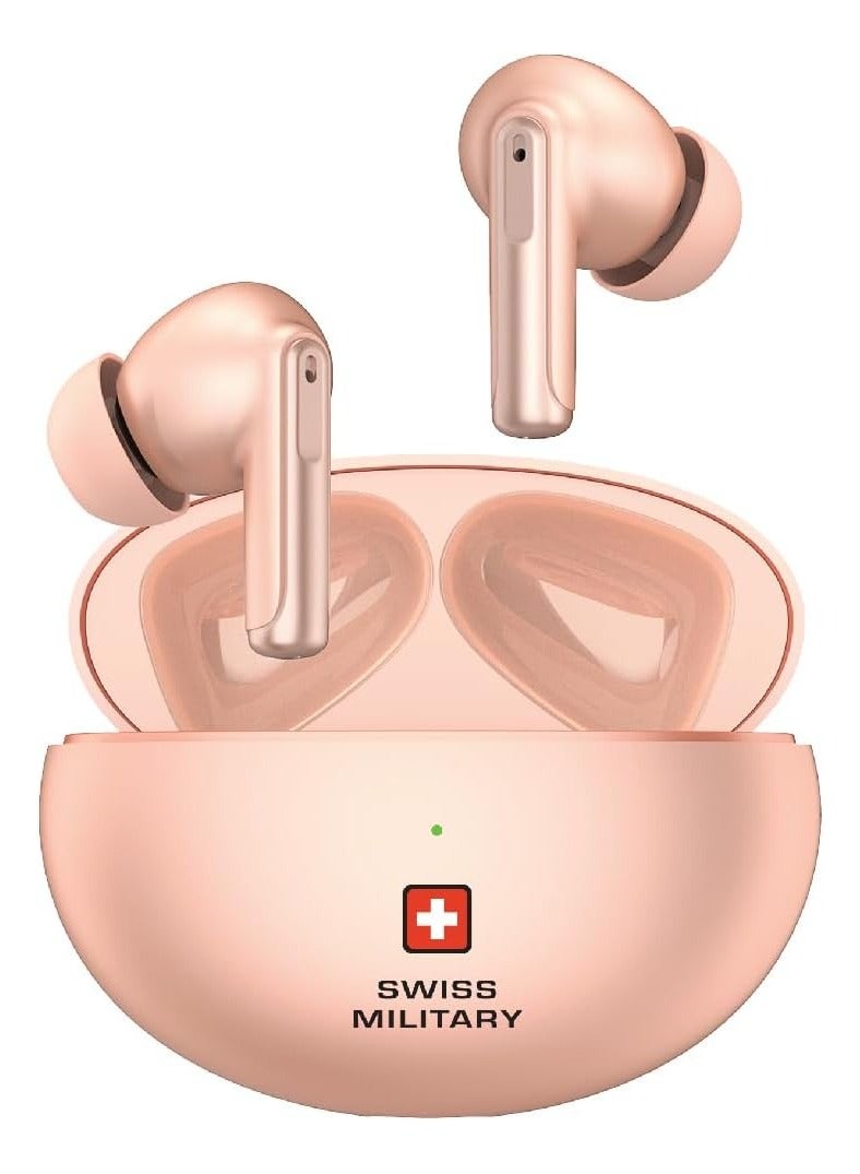Swiss Military Victor 3 Wireless Earbuds Bluetooth with Active Noise Cancelling, ENC, 5hr Music, Wireless Charging Case,120hr Standby, Compatible with iPhones, Samsung and other Smartphones (Pink)