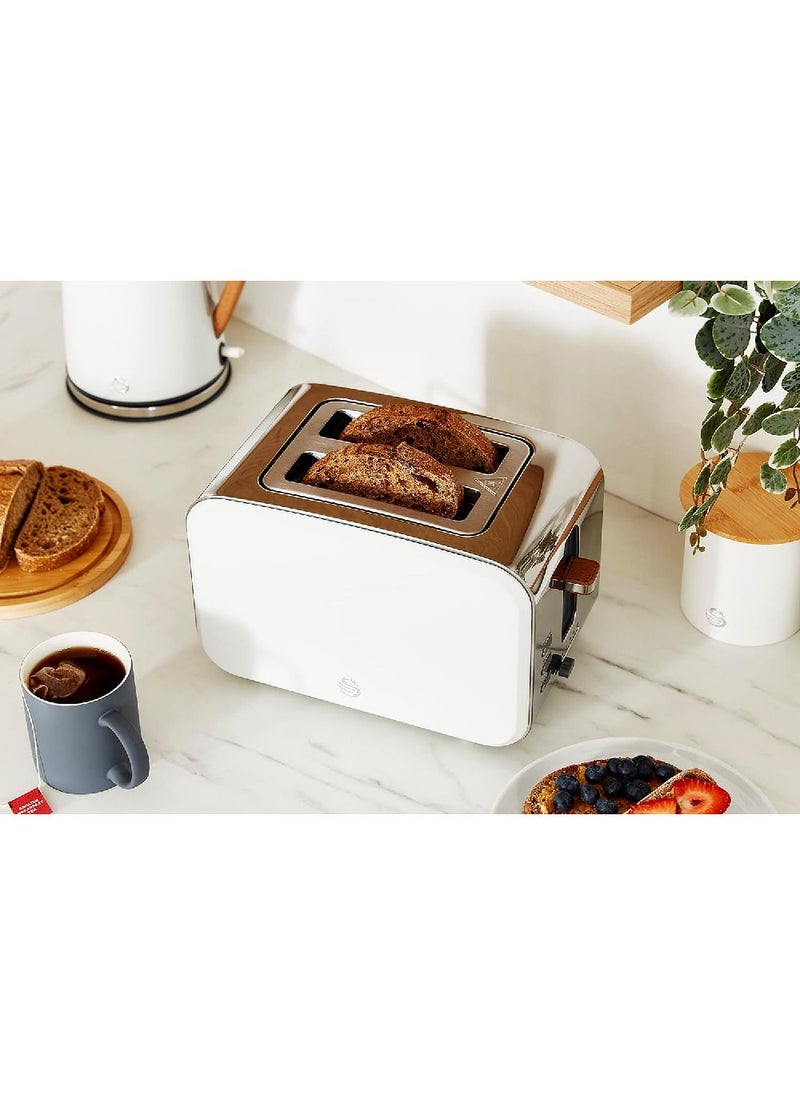 Swan ST14610WHTN Nordic 2-Slice Toaster with Defrost/Reheat/Cancel Functions, Cord Storage, 900W, White