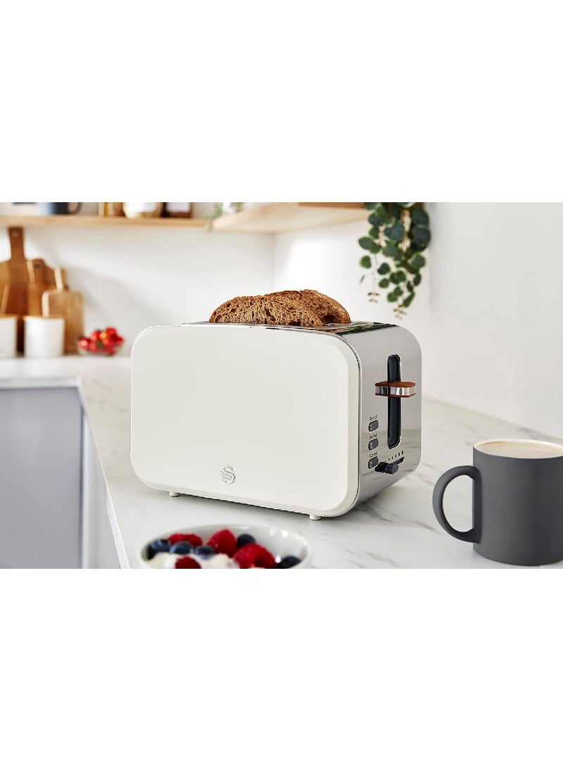 Swan ST14610WHTN Nordic 2-Slice Toaster with Defrost/Reheat/Cancel Functions, Cord Storage, 900W, White