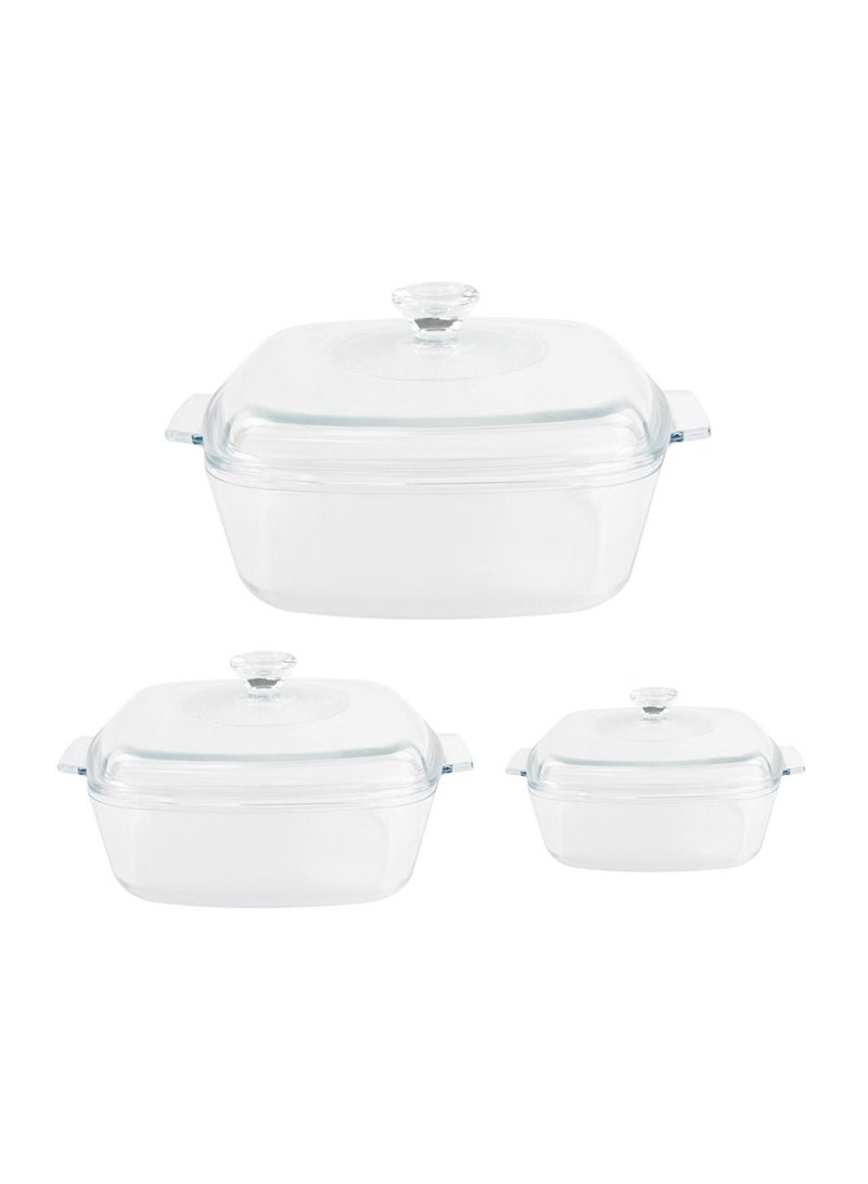 Home Smart Bakeware Casserole Glass Square with Lid Set of Three Small Medium Large
