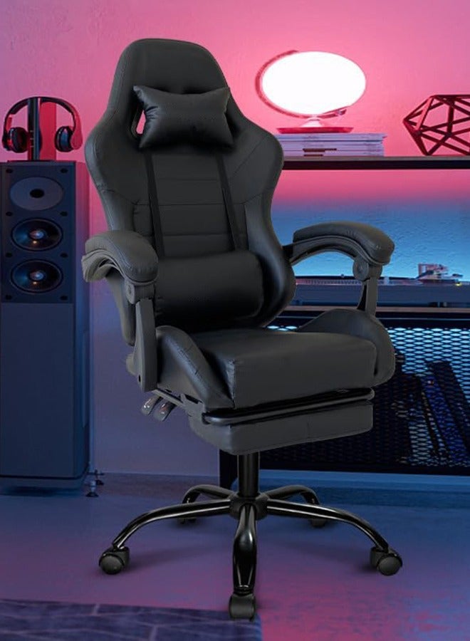 Adult Gaming Chair Ergonomically Designed Backrest Seat Adjustable Lift and Swivel Task Chair Chair Back Tilts 135° with Footrest Suitable for Computer Gaming Offices (Black)