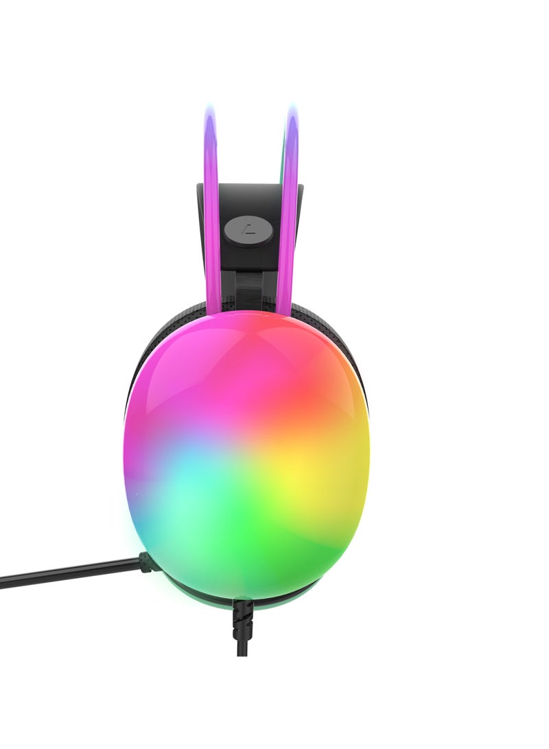 Rainbow RGB Wired Gaming Headset with Mic for PS4 PS5 MAC XBOX Laptop Lightweight 3.5mm Over Ear Audio Headphones Stereo Surround Sound Auto-adjustable Headband 50mm Drivers