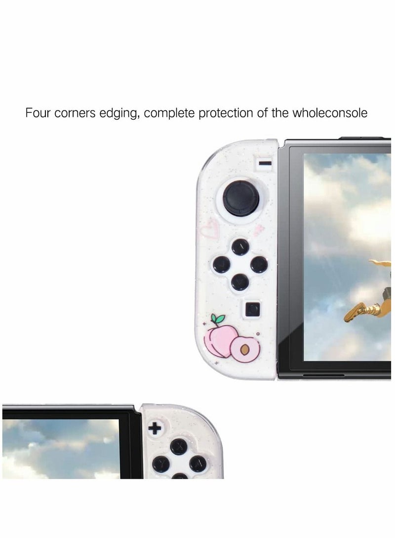 Protective Case for Nintendo Switch OLED, Cute Peach Crystal Hard Shell TPU cover with shock-absorption Anti-Scratch Anti-Slip Skin Grip Cover (Peach)