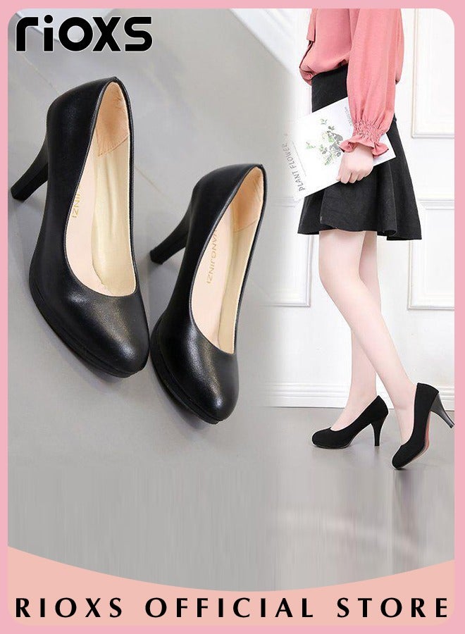 Women's Round Closed Toe Chunky Heels Comfortable Block Low Heel Dress Shoes With 1.97