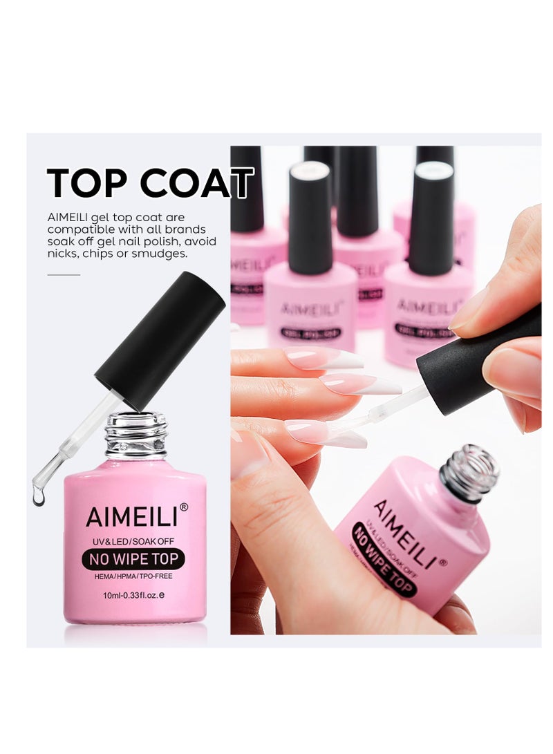 AIMEILI Gel Nail Polish No Wipe Top and Base Coat Set, Shine Finish and Long Lasting, Soak Off Gel Nail Lacquer - 2 x 10ml