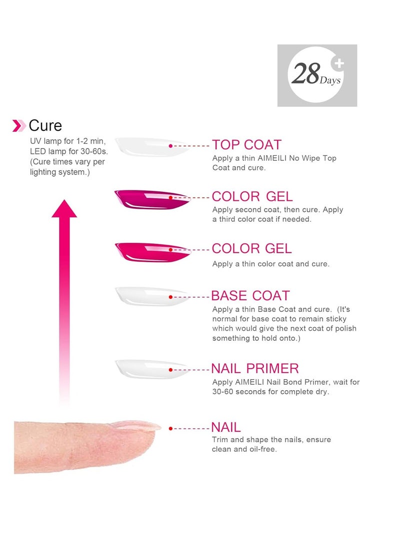 AIMEILI Gel Nail Polish No Wipe Top and Base Coat Set, Shine Finish and Long Lasting, Soak Off Gel Nail Lacquer - 2 x 10ml