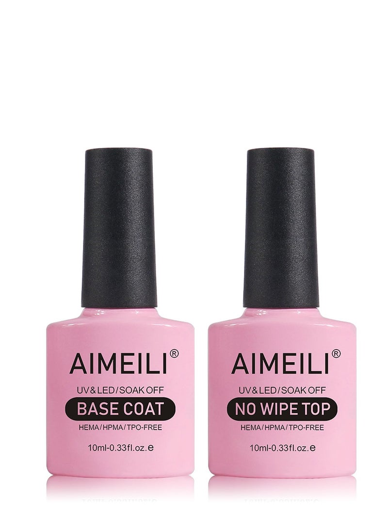 AIMEILI Gel Nail Polish No Wipe Top and Base Coat Set, Shine Finish and Long Lasting, Soak Off Gel Nail Lacquer - 2 x 10ml