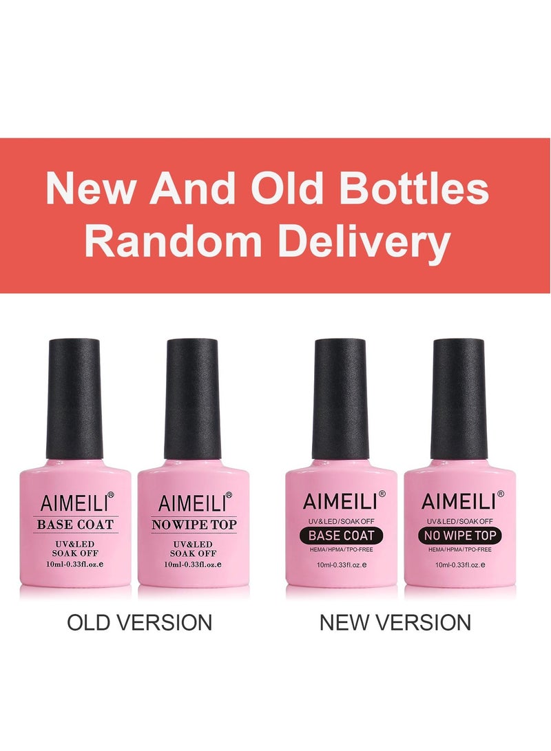 AIMEILI Gel Nail Polish No Wipe Top and Base Coat Set, Shine Finish and Long Lasting, Soak Off Gel Nail Lacquer - 2 x 10ml