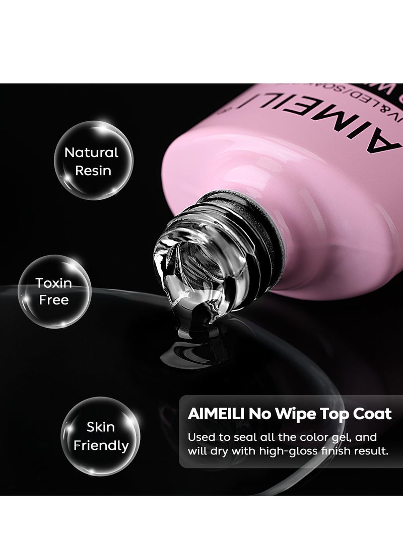 AIMEILI Gel Nail Polish No Wipe Top and Base Coat Set, Shine Finish and Long Lasting, Soak Off Gel Nail Lacquer - 2 x 10ml