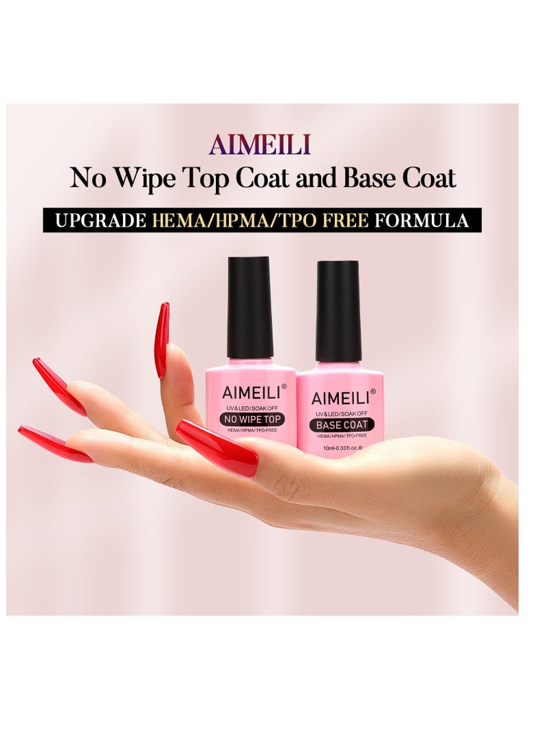 AIMEILI Gel Nail Polish No Wipe Top and Base Coat Set, Shine Finish and Long Lasting, Soak Off Gel Nail Lacquer - 2 x 10ml